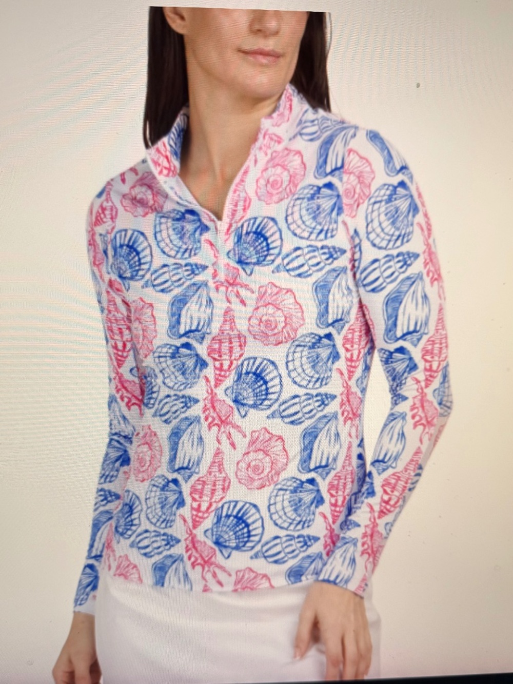 Gottex Activewear Golf Tennis Mock 1/4 Zip Top Shirt, UPF Seashells Size Medium